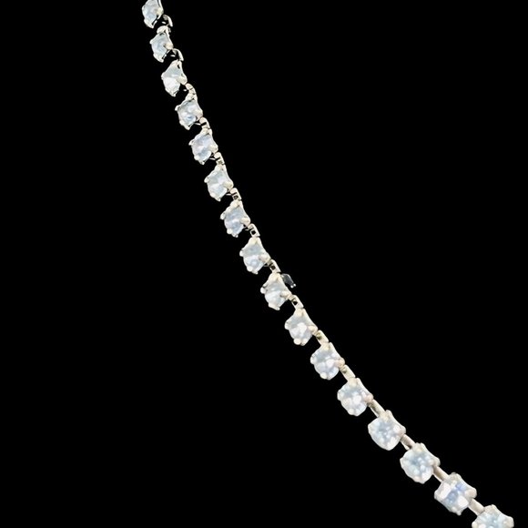 Silver Tone And Blue Rhinestone Choker Necklace (4869) - Picture 4 of 7